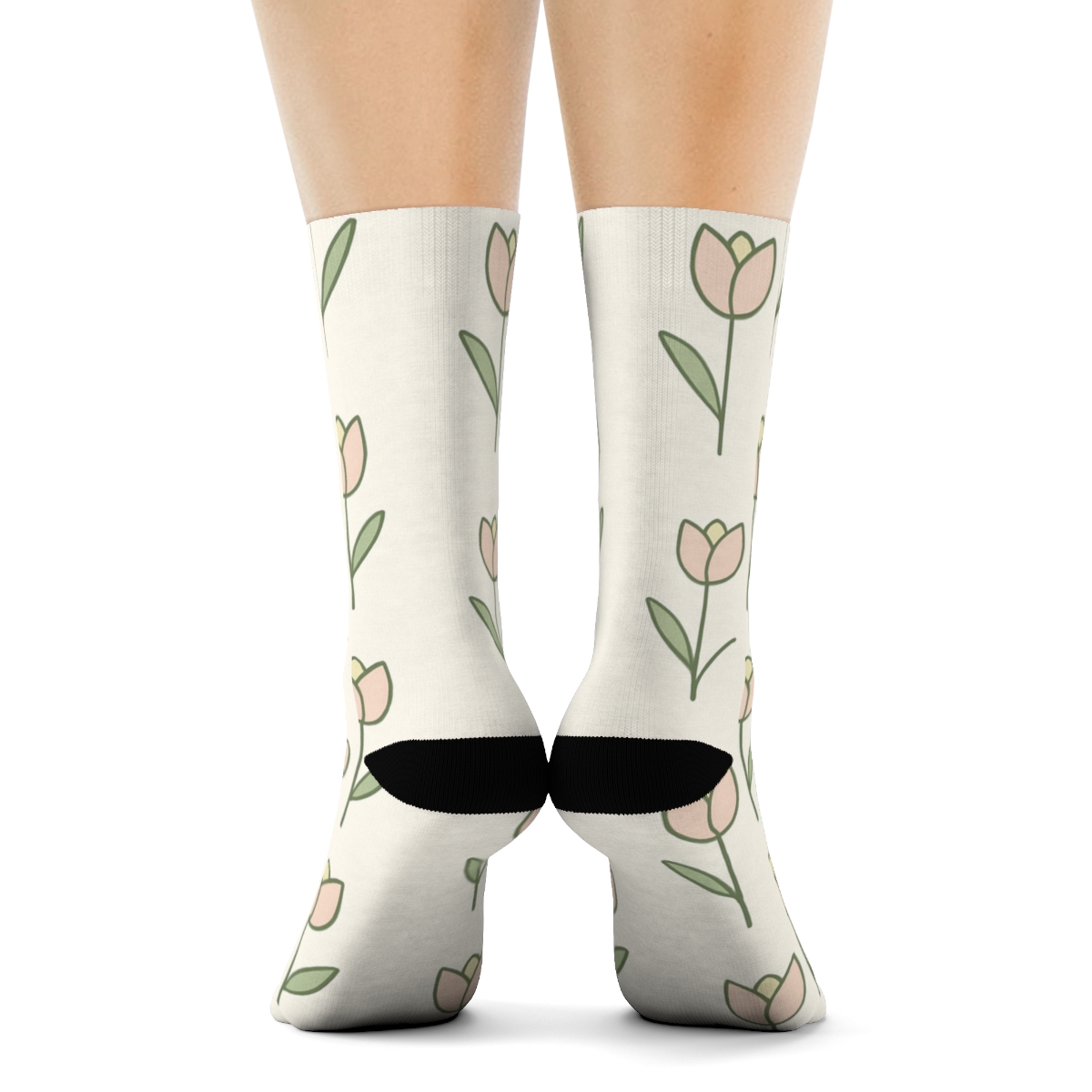 Minimal Tulip Bud Grid On Warm Ivory Background premium sports crew socks