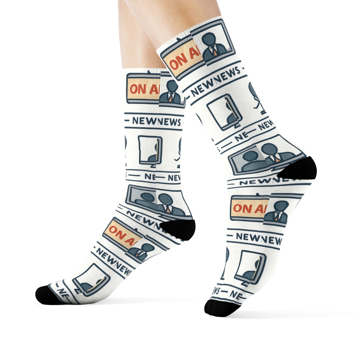 Ticker Line Lattice With News Anchor Icons comfortable cotton crew socks