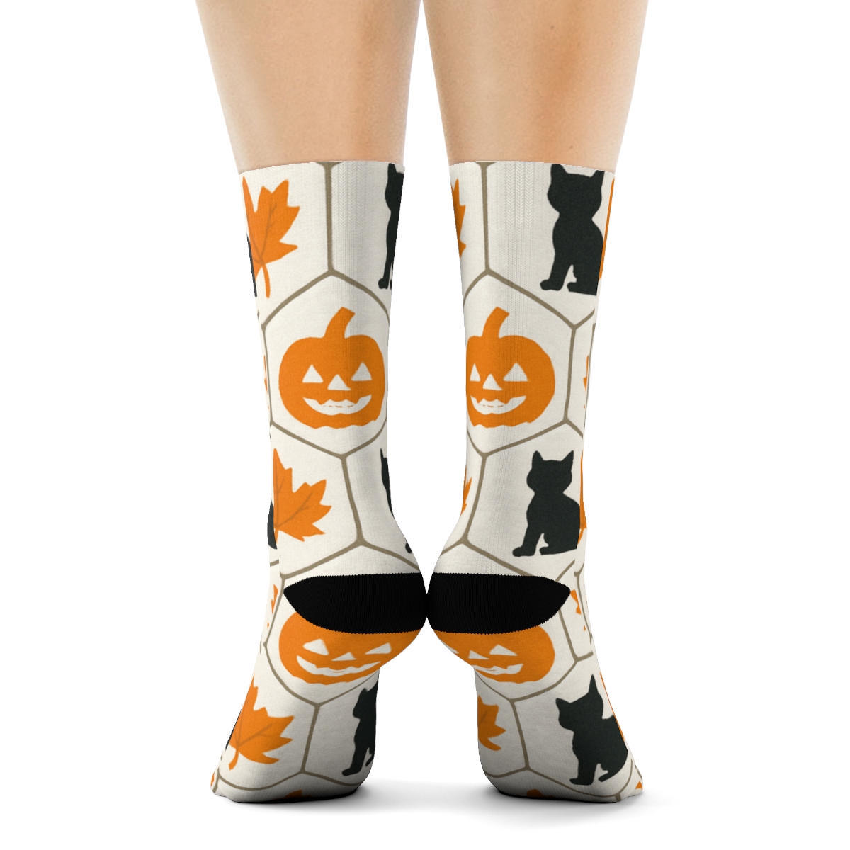 Pumpkin Hex Tile Mosaic On White Background trendy patterned crew socks