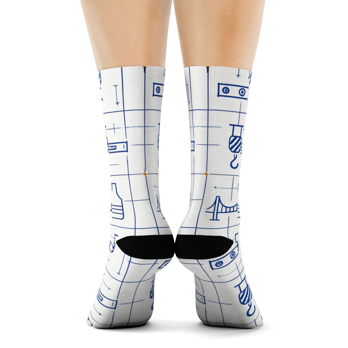 Blueprint Lattice With Civil Engineer Icons comfortable cotton crew socks