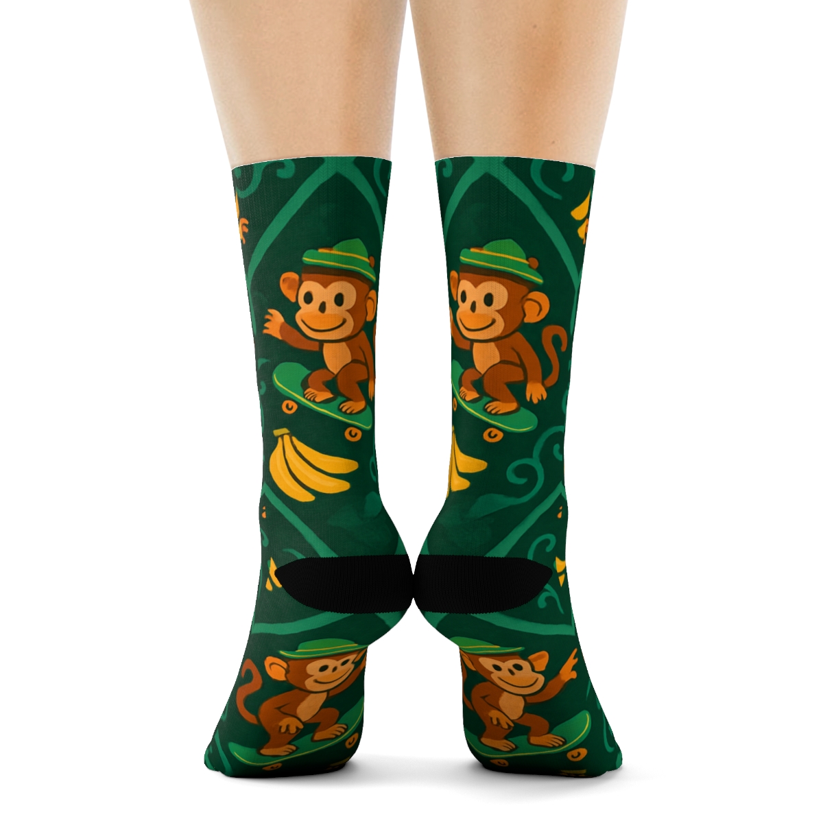Jungle Party Tile, Monkey Edition designer printed crew socks