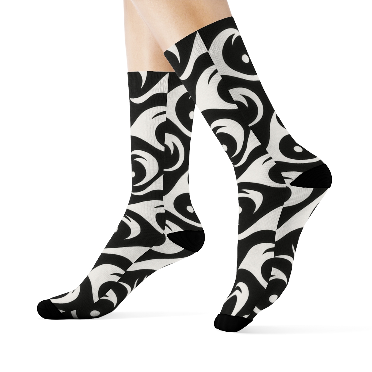 Kinetic Taijitu Wave Lattice designer printed crew socks