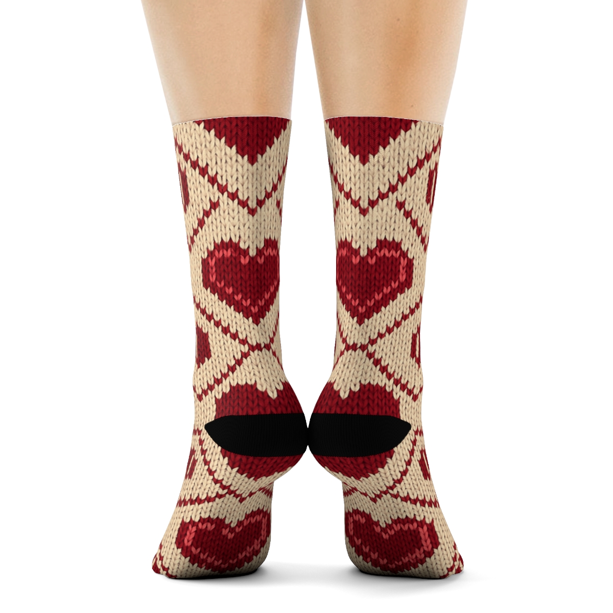Knitted Illusion Valentine	S Classic Heart Lattice unique graphic crew socks
