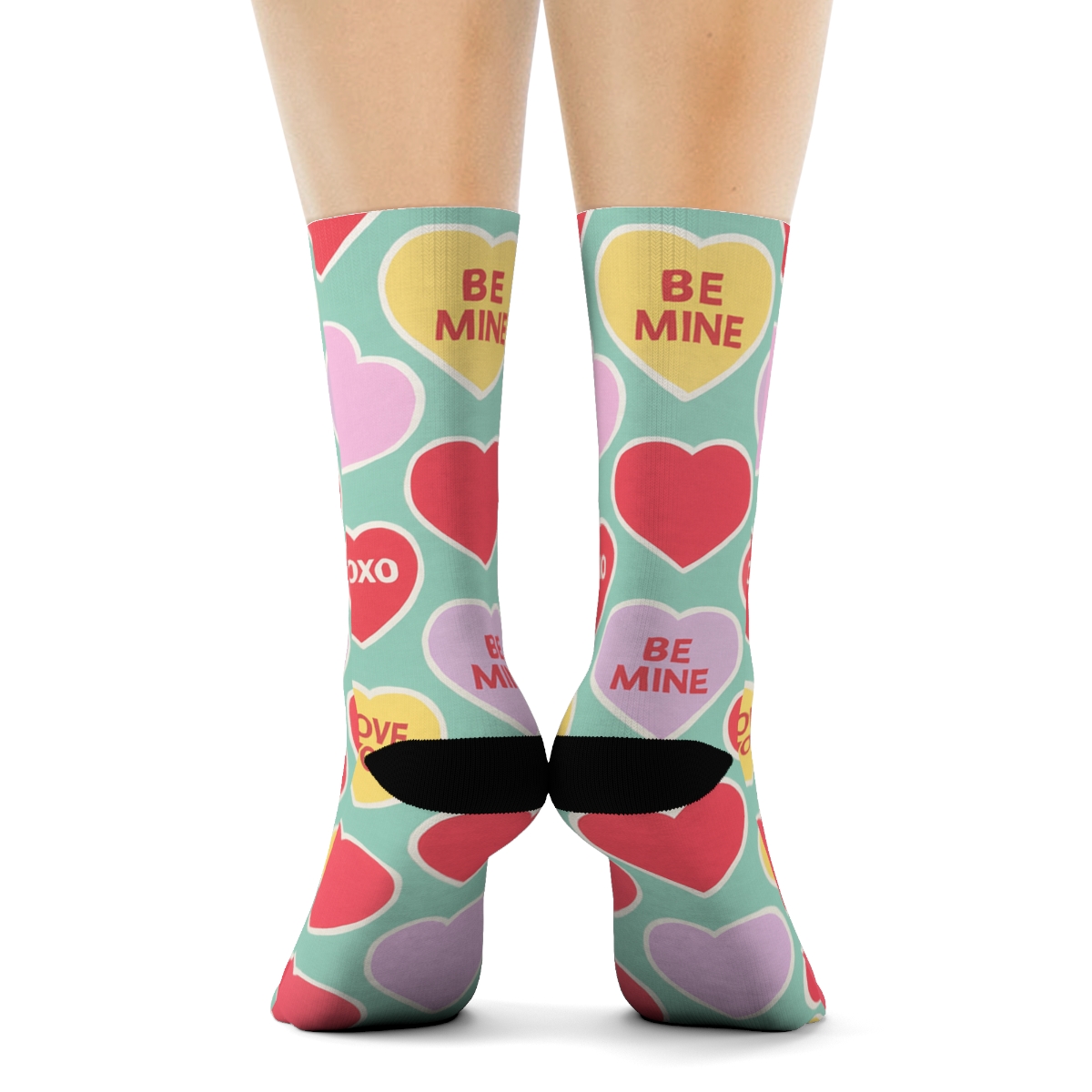 Conversation Heart Mosaic With Valentine’s Candy Heart Accents personalized crew socks
