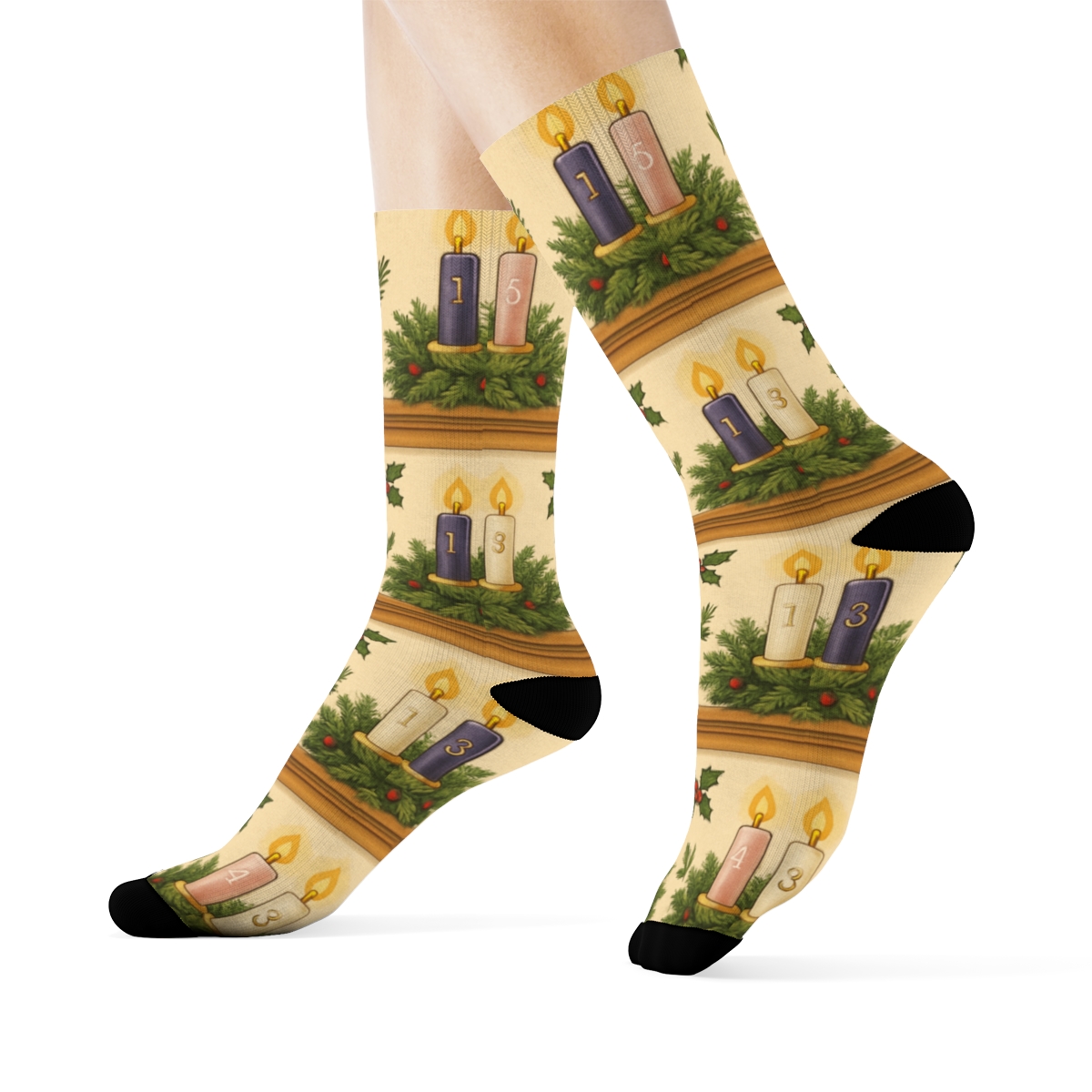Advent Candles Wreath Band Mantel Repeat custom crew socks