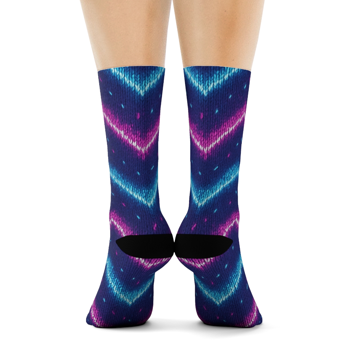 Neon Arc Chevron Bands On Indigo Field stylish athletic crew socks