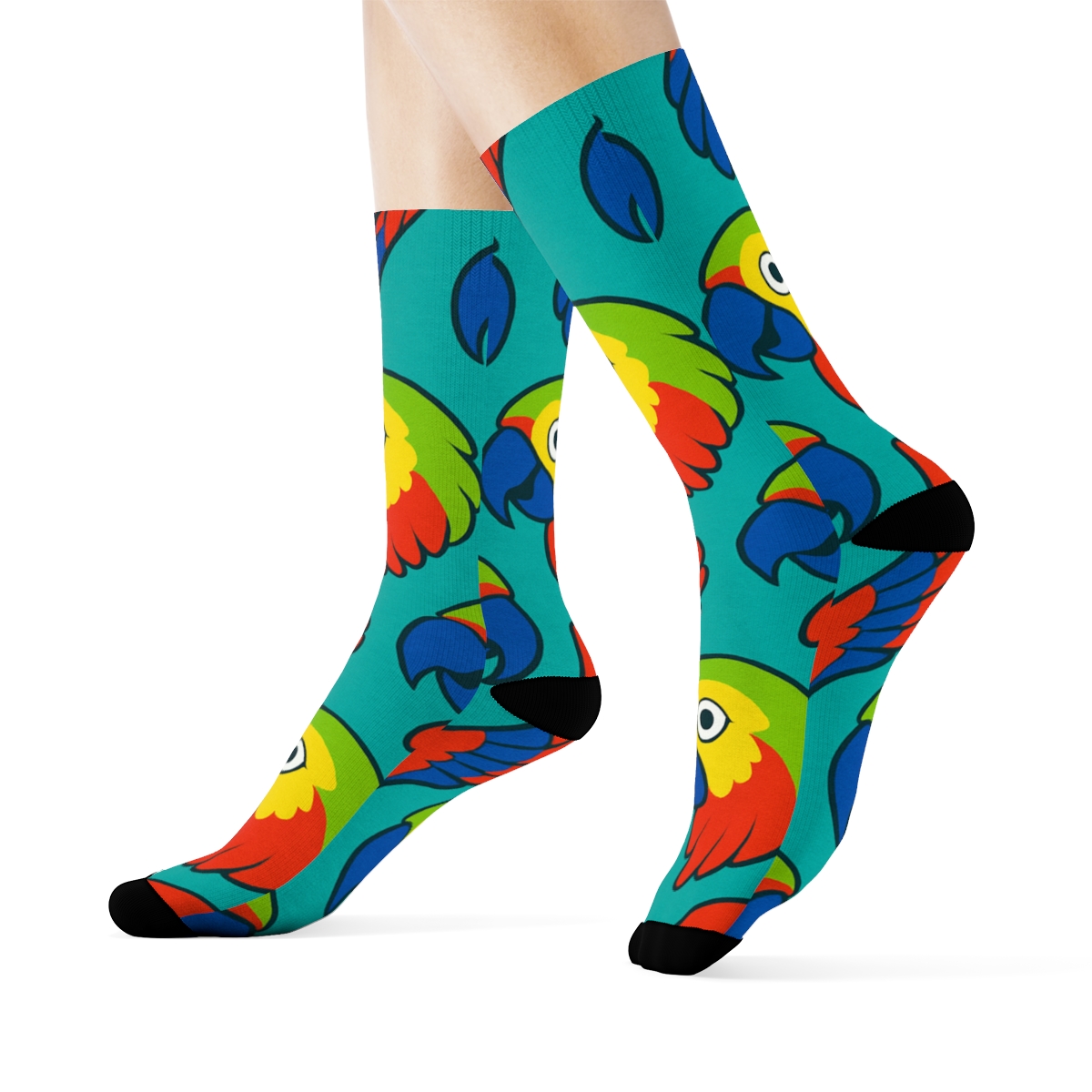 Tropical Parrot Plumage Scatter On Turquoise Field custom crew socks