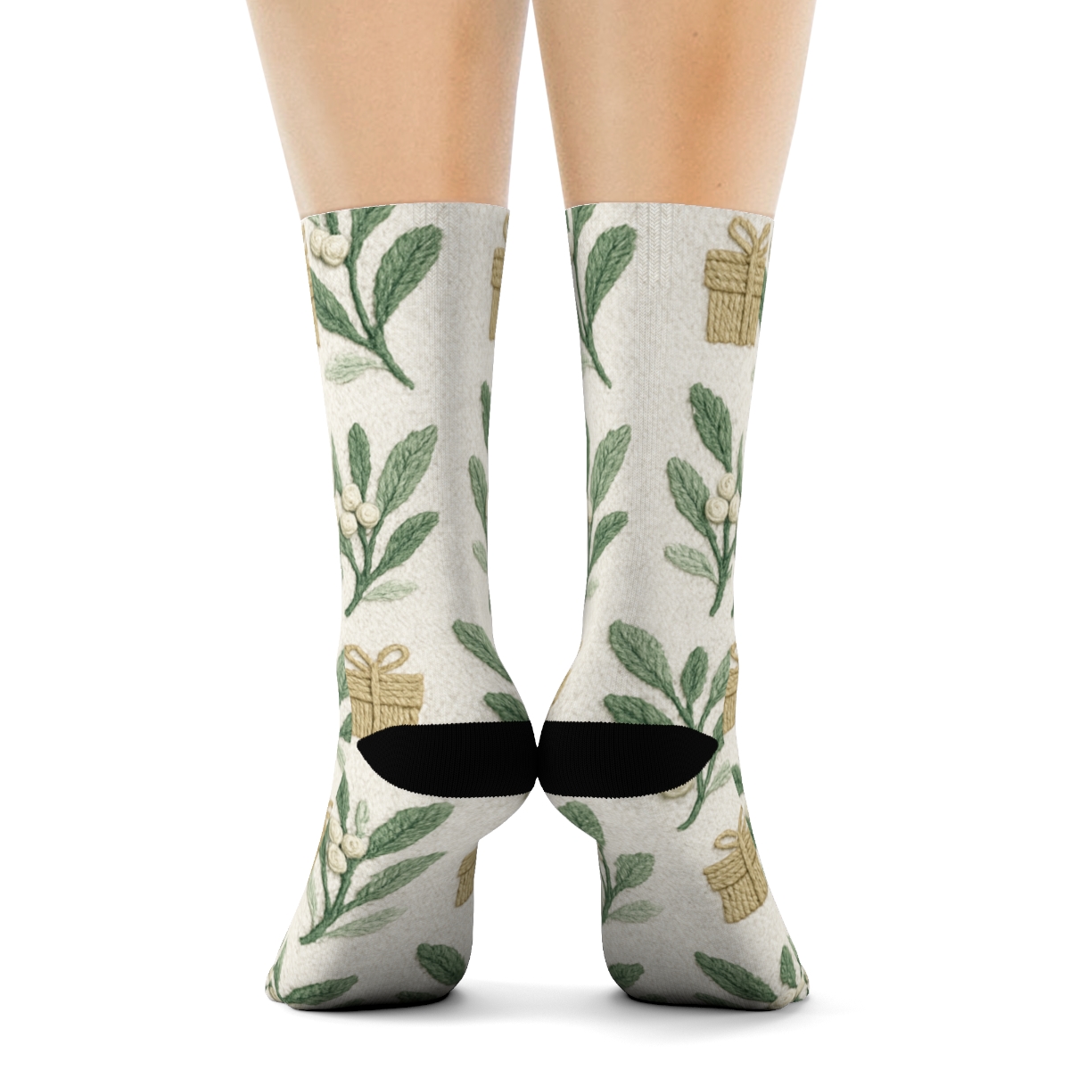 Mistletoe Mosaic On Crisp White soft everyday crew socks