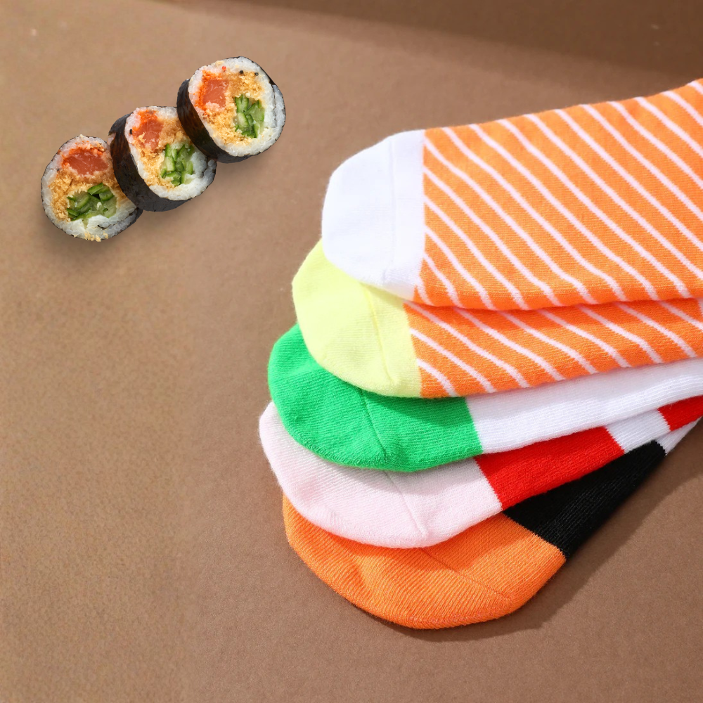Pack Of 5 Sushi Pattern Crew SocksPack Of 5 Sushi Pattern Crew Socks - Image 4
