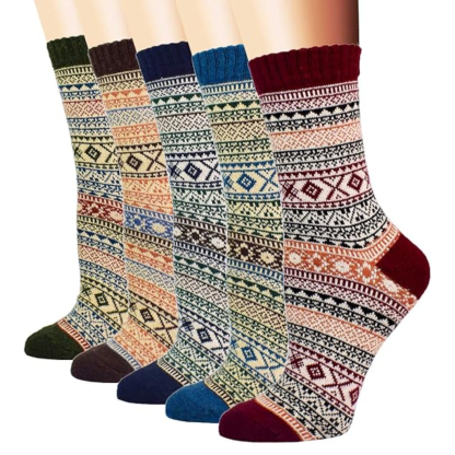 Geometric Knit Crew Pattern Blend Socks