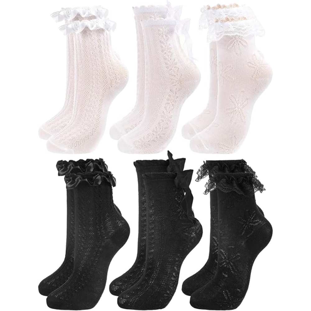 6 Pairs Lace Ruffle Socks For Women