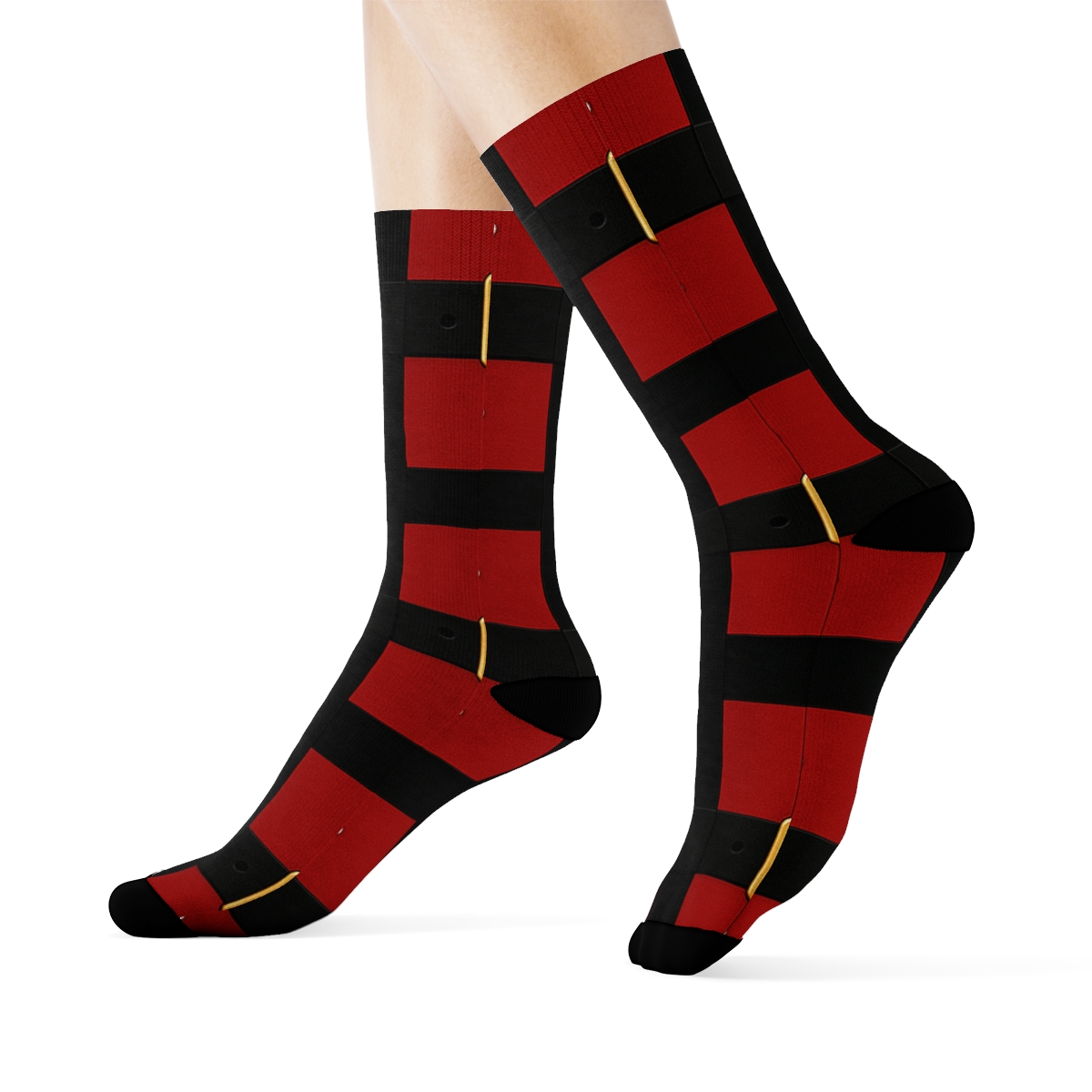 Santa Belt Lattice On Midnight Field custom crew socks