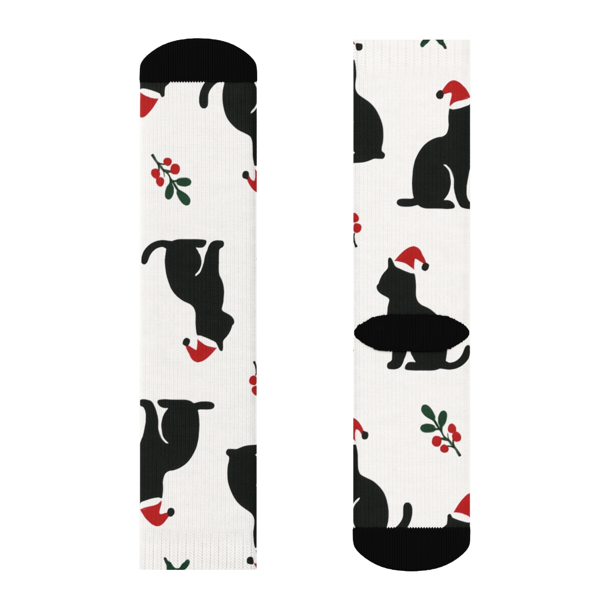 Mistletoe Cat Silhouette Scatter On White Background comfortable cotton crew socks