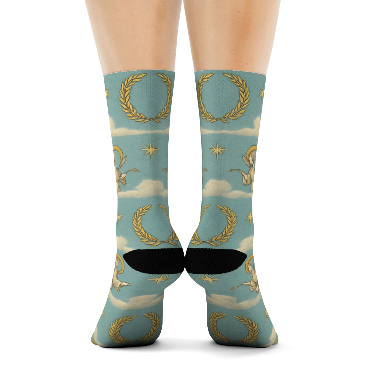 Sky Blue Heralds Angel Pattern Bands stylish athletic crew socks