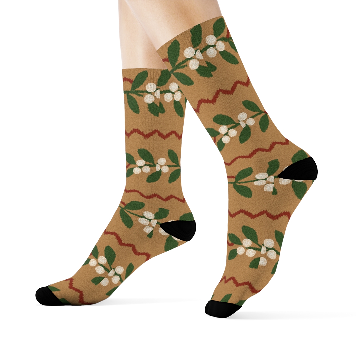 Garland Bands With Mistletoe Ribbon Rhythm designer printed crew socks