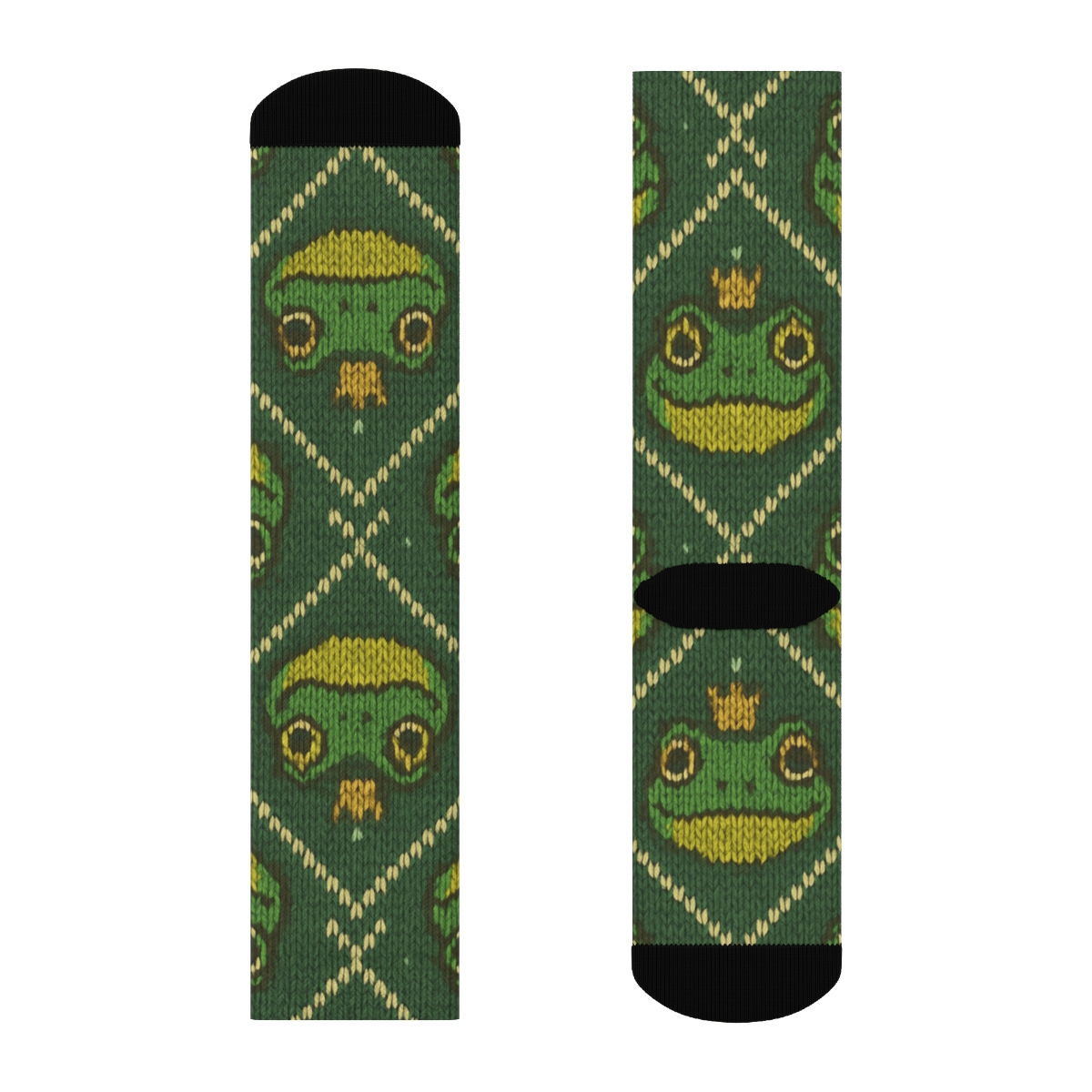 Frog Crowned Knit Illusion Lattice stylish athletic crew socks
