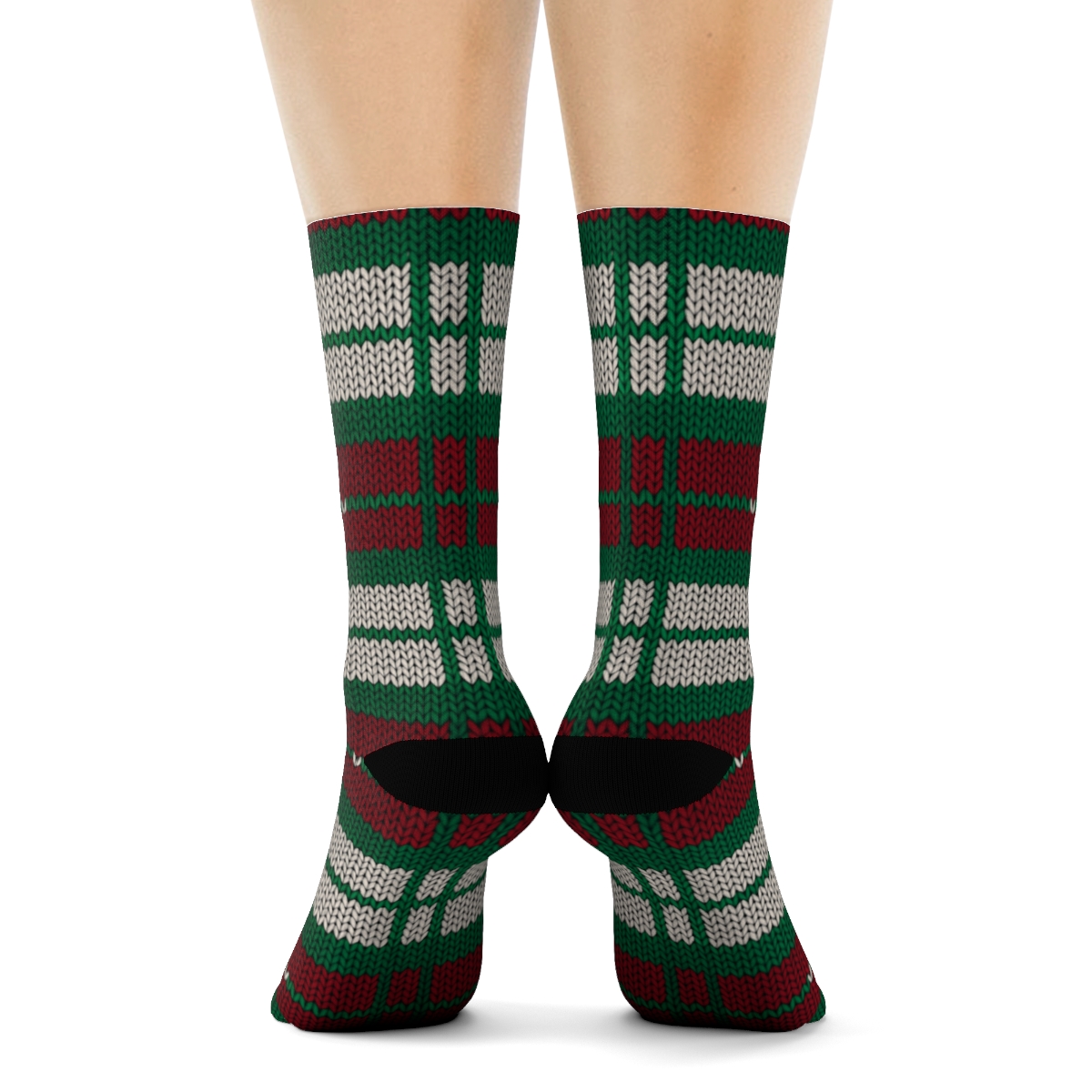 Festive Plaid With Snowflake Accent Holiday custom crew socks