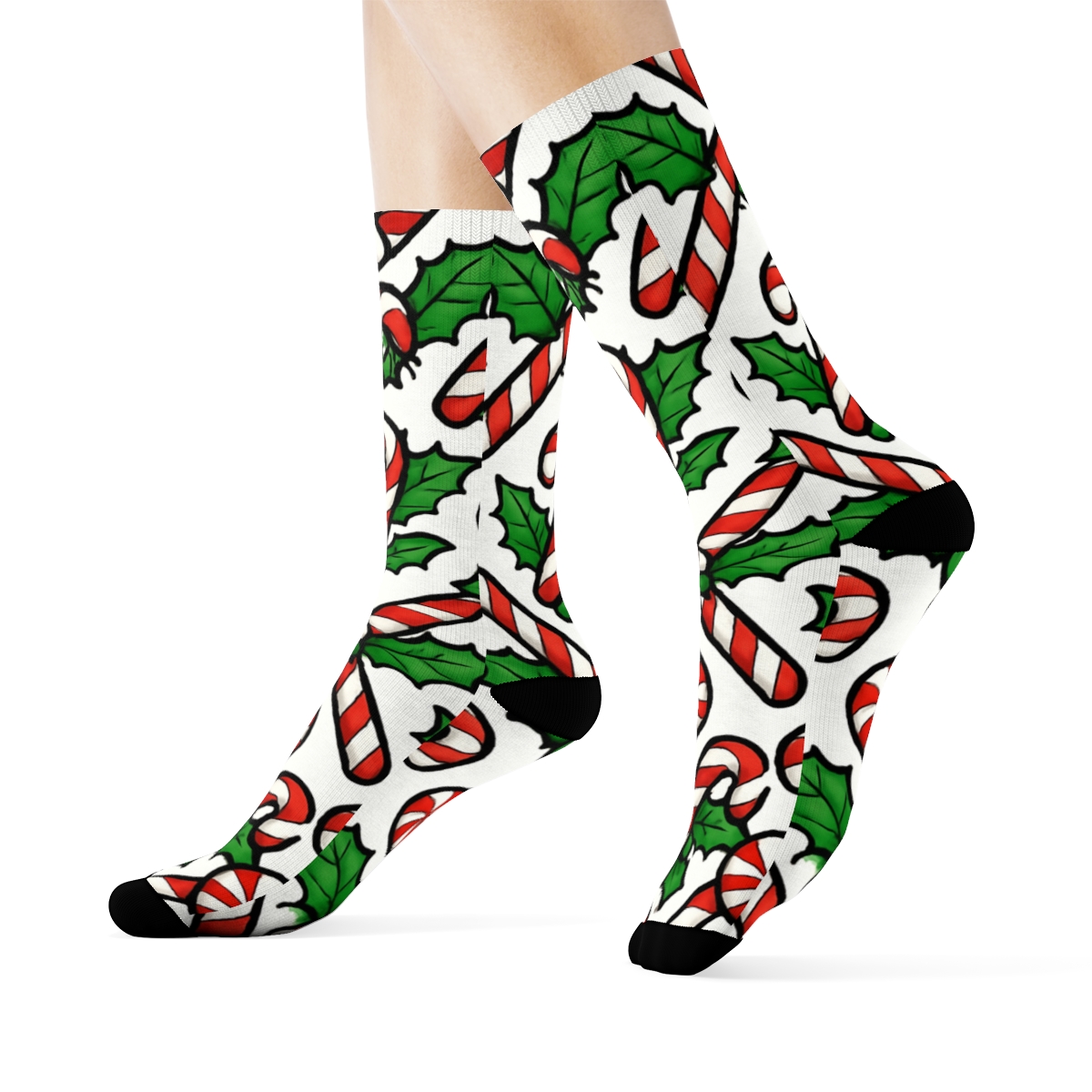 Candy Cane Chevron With Christmas Glow unique graphic crew socks