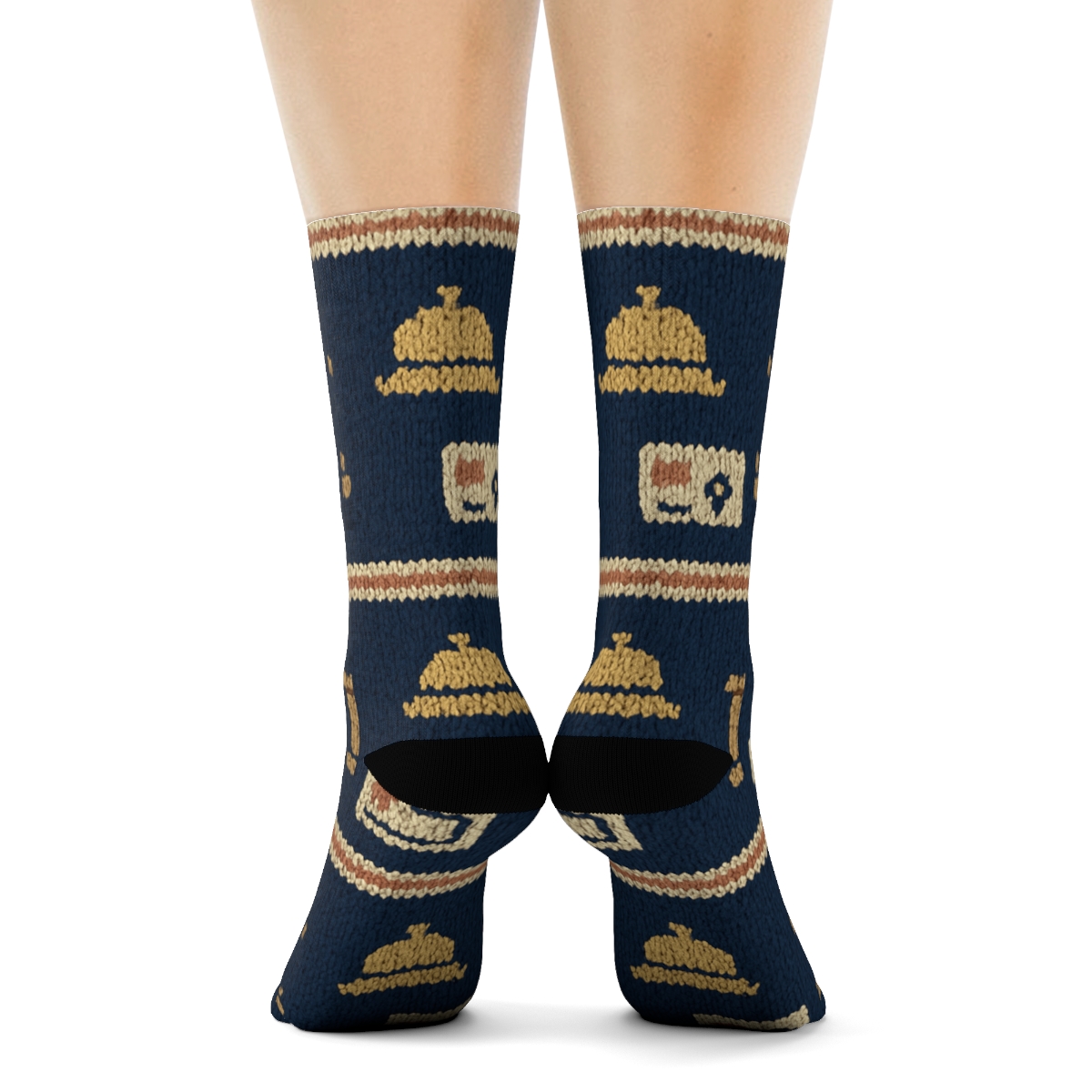 Knitted Check In Bands, Hotel Receptionist Edition designer printed crew socks