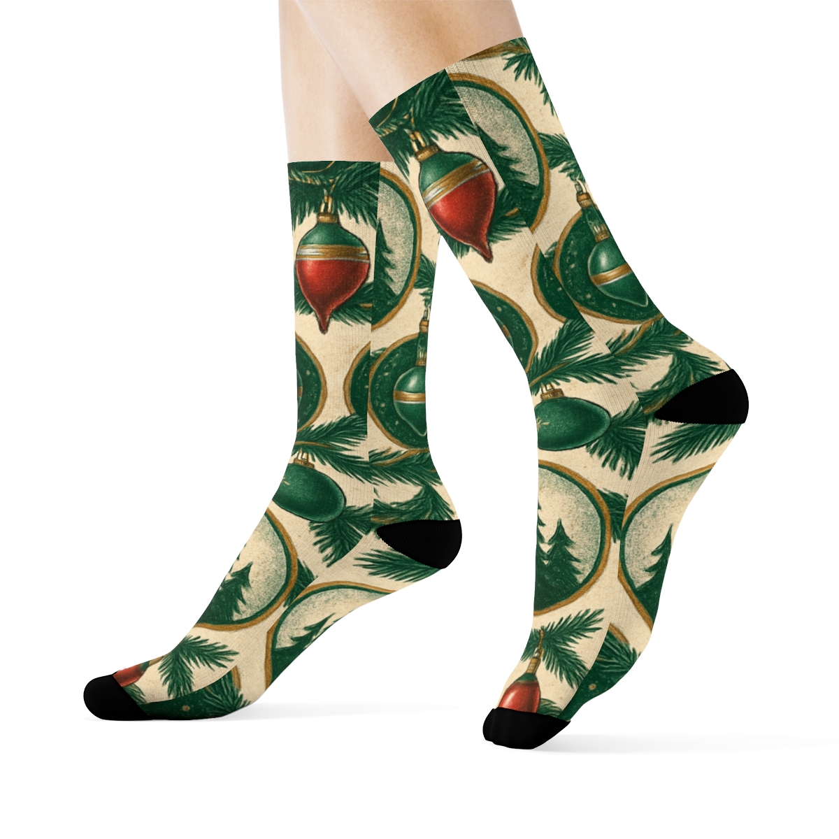 Vintage Poster Collage With Christmas Tree Medallions stylish athletic crew socks