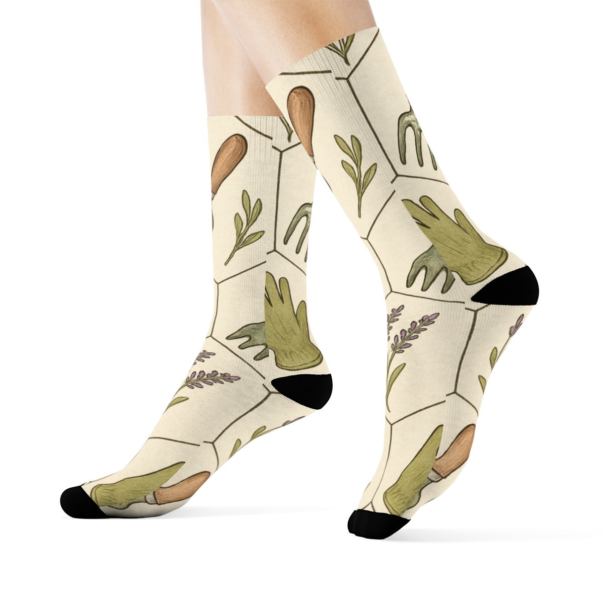 Vintage Naturalist Gardener Tool Hex Tessellation unique graphic crew socks