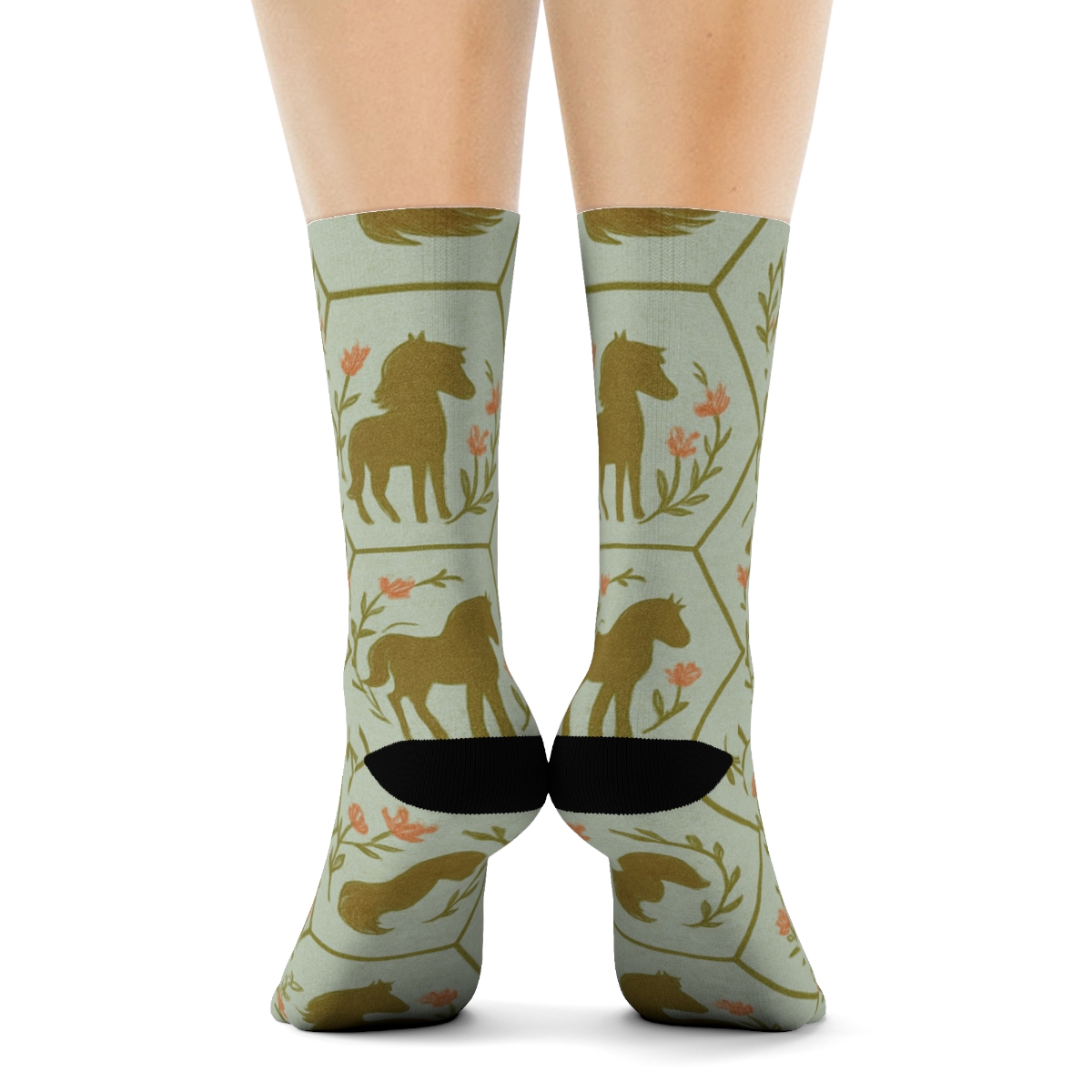 Botanical Lattice With Pony Silhouettes soft everyday crew socks