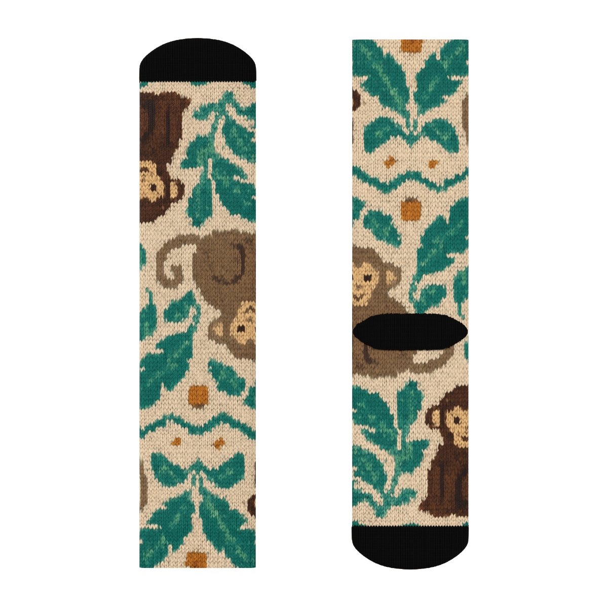 Knitted Jungle Vines Monkey Pattern soft everyday crew socks