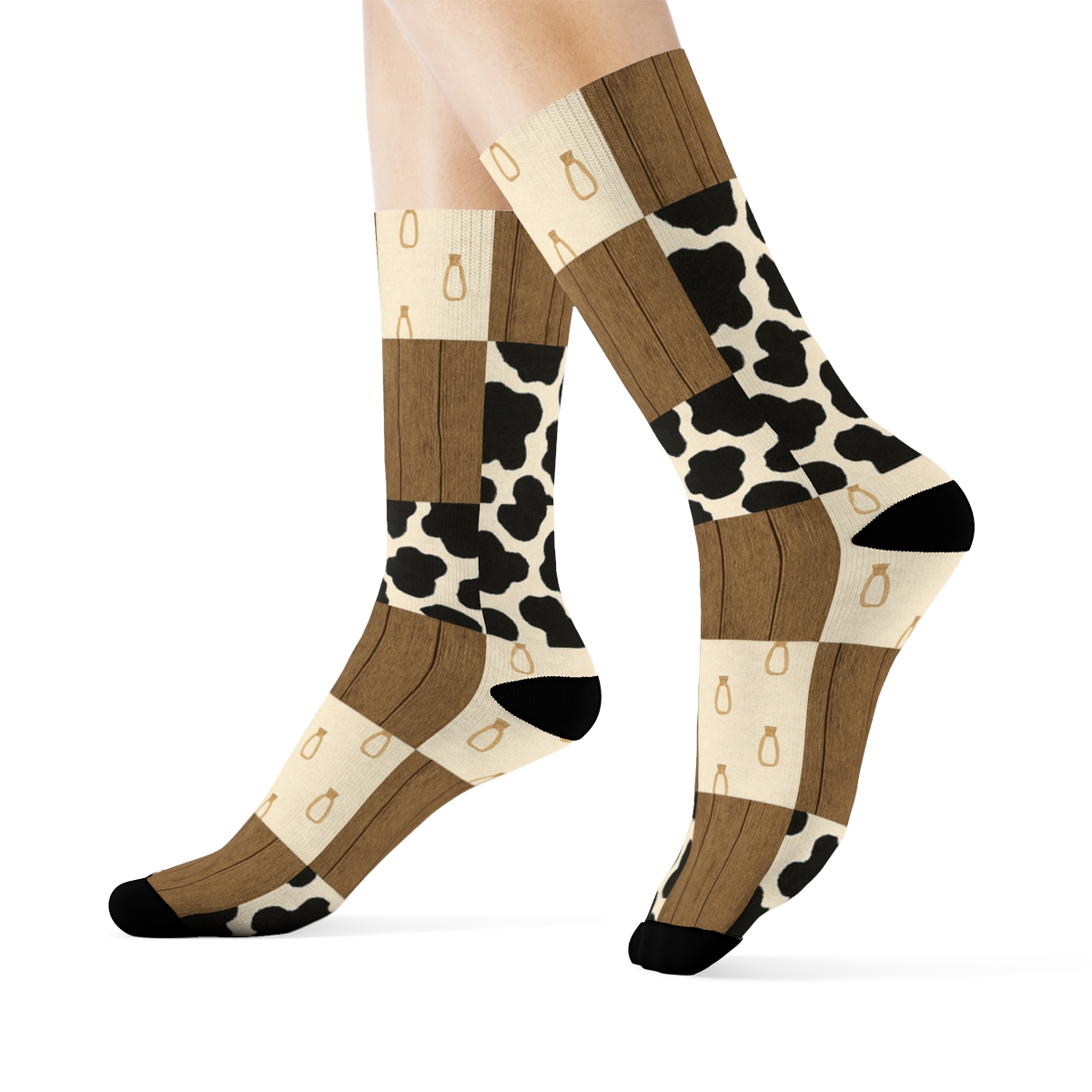 Starlit Barn Door Cow Patchwork stylish athletic crew socks