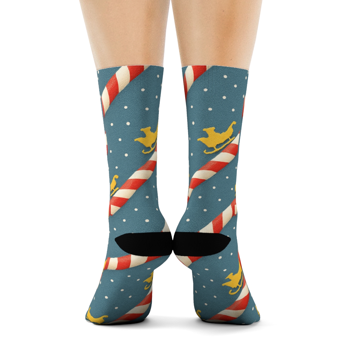 Striped Candy Sleigh Track Xmas Path stylish athletic crew socks