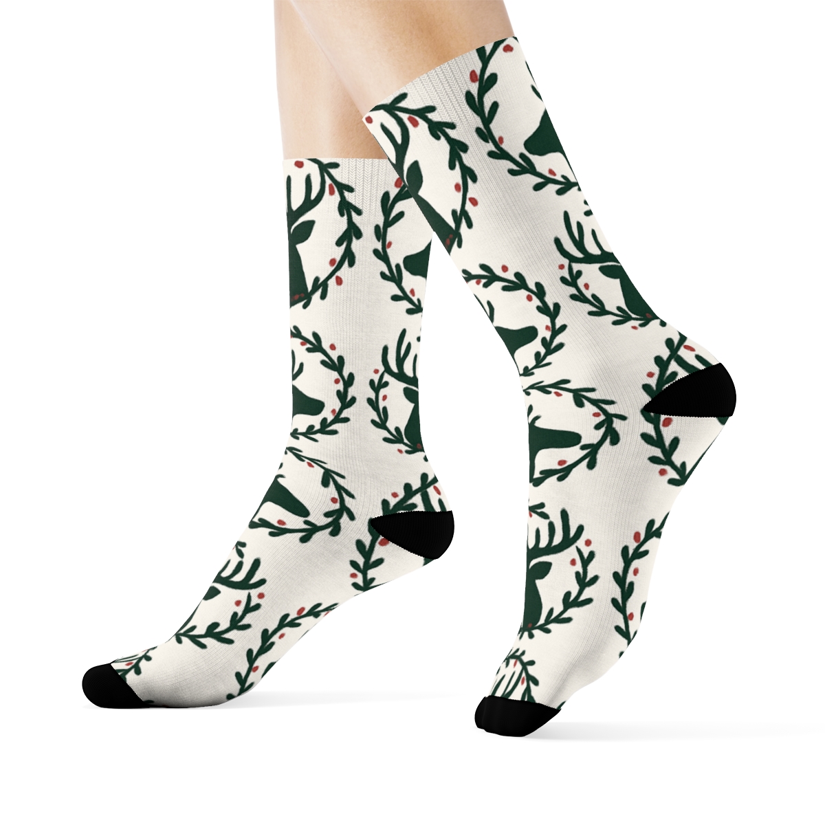 Reindeer Antler Portrait Wreaths designer printed crew socks
