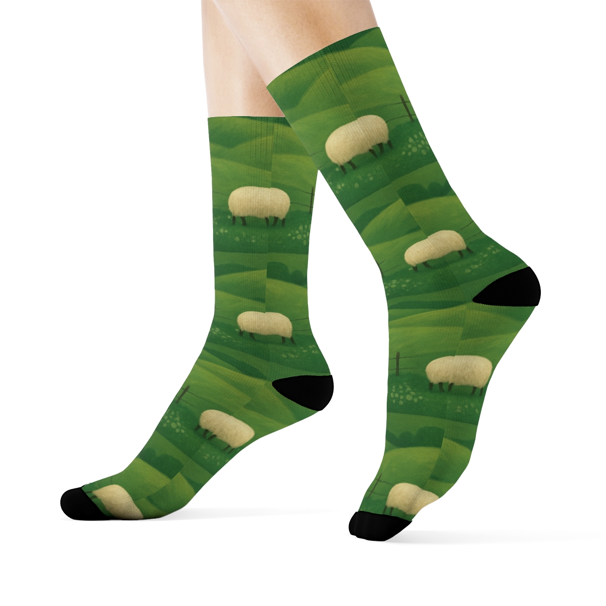 Meadow Ribbon Pattern Featuring Sheep comfortable cotton crew socks