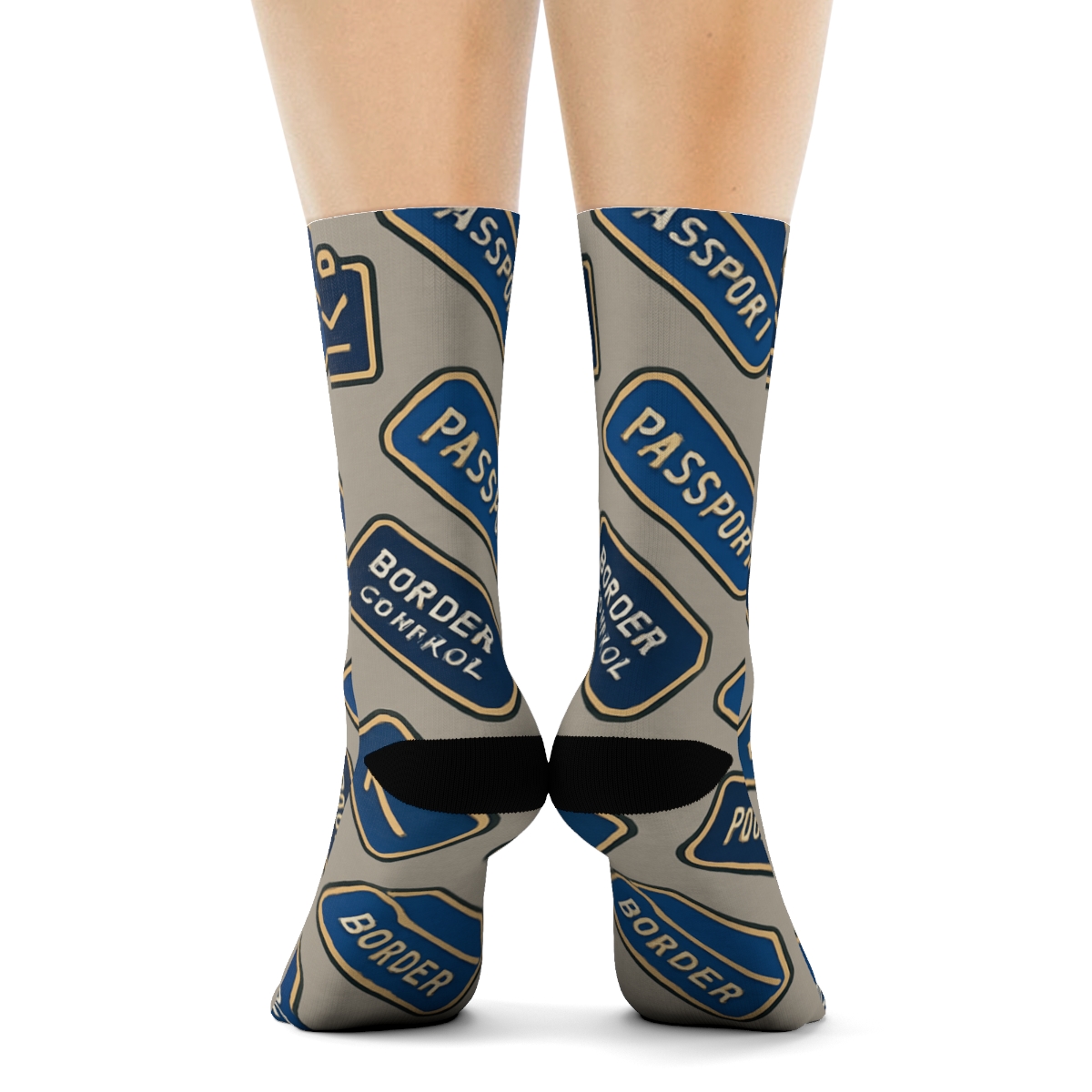 Passport Stamp Chevron With Customs Officer Details trendy patterned crew socks