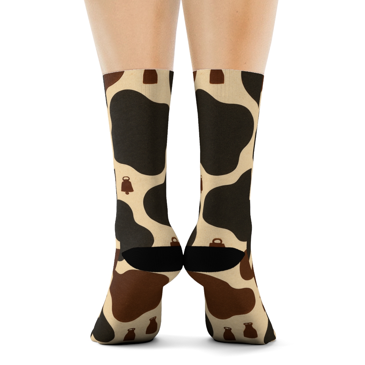 Retro Dairy Label Cow Spot Tessellation On Sepia Cream unique graphic crew socks