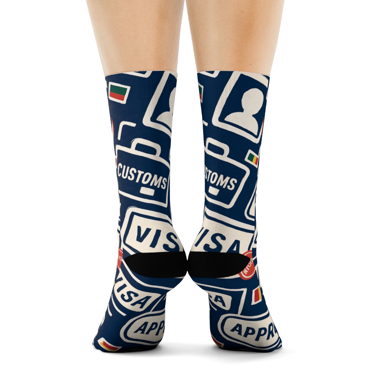 Immigration Officer Stampwork Tessellation In Civic Blue designer printed crew socks