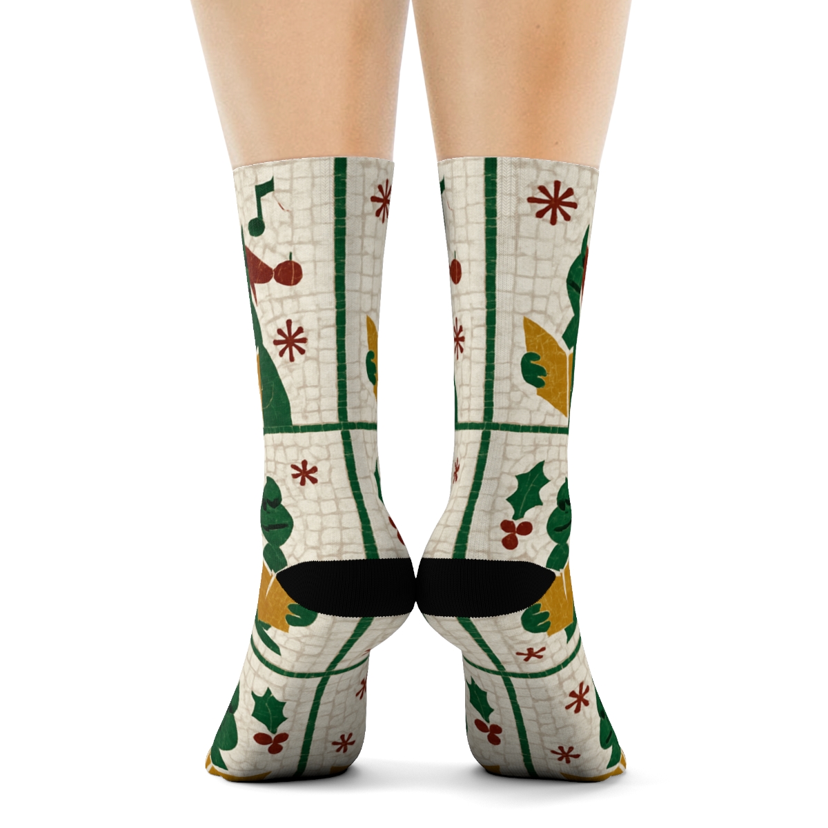 Frog Caroler Tile Mosaic soft everyday crew socks