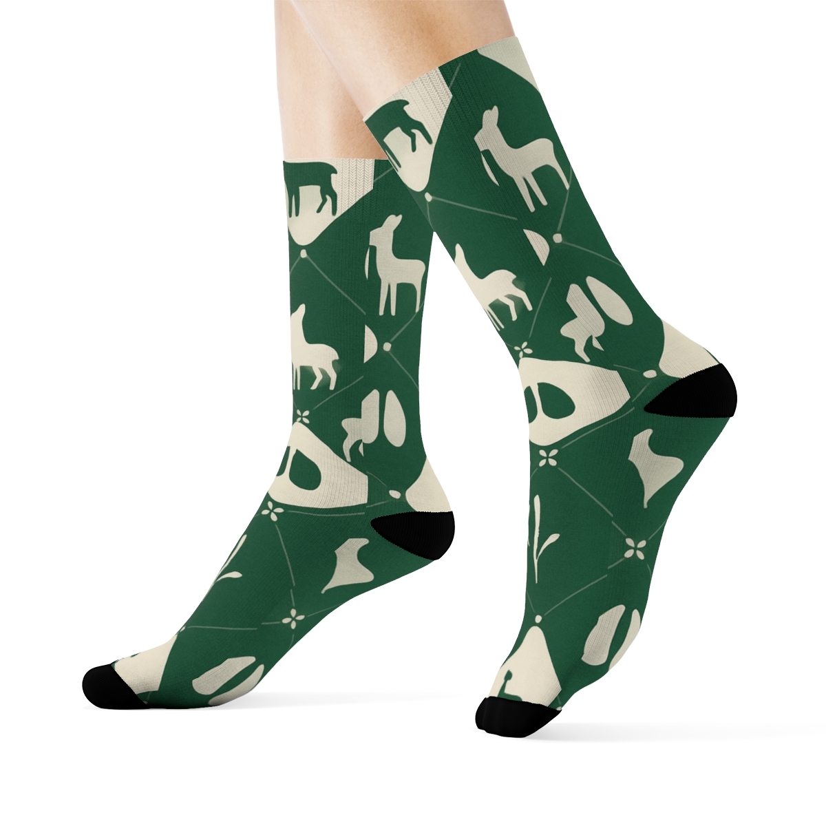 Woodland Tile With Minimalist Deer Tracks comfortable cotton crew socks