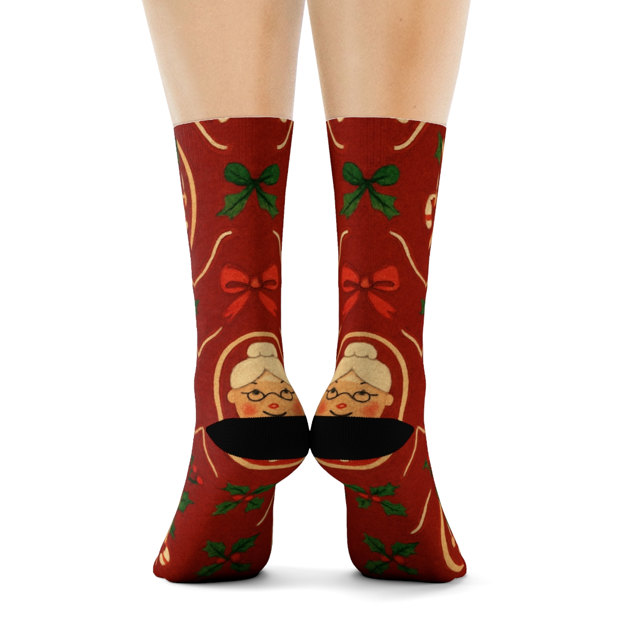 Candy Cane Lattice With Mrs. Claus Cameos comfortable cotton crew socks