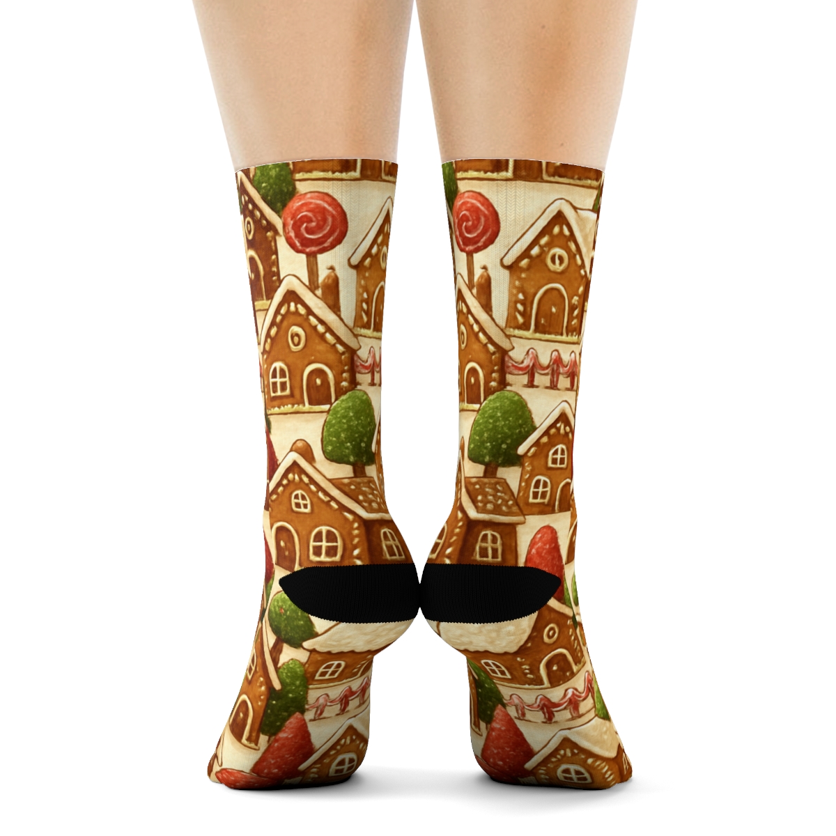 Gingerbread House Village Holiday trendy patterned crew socks