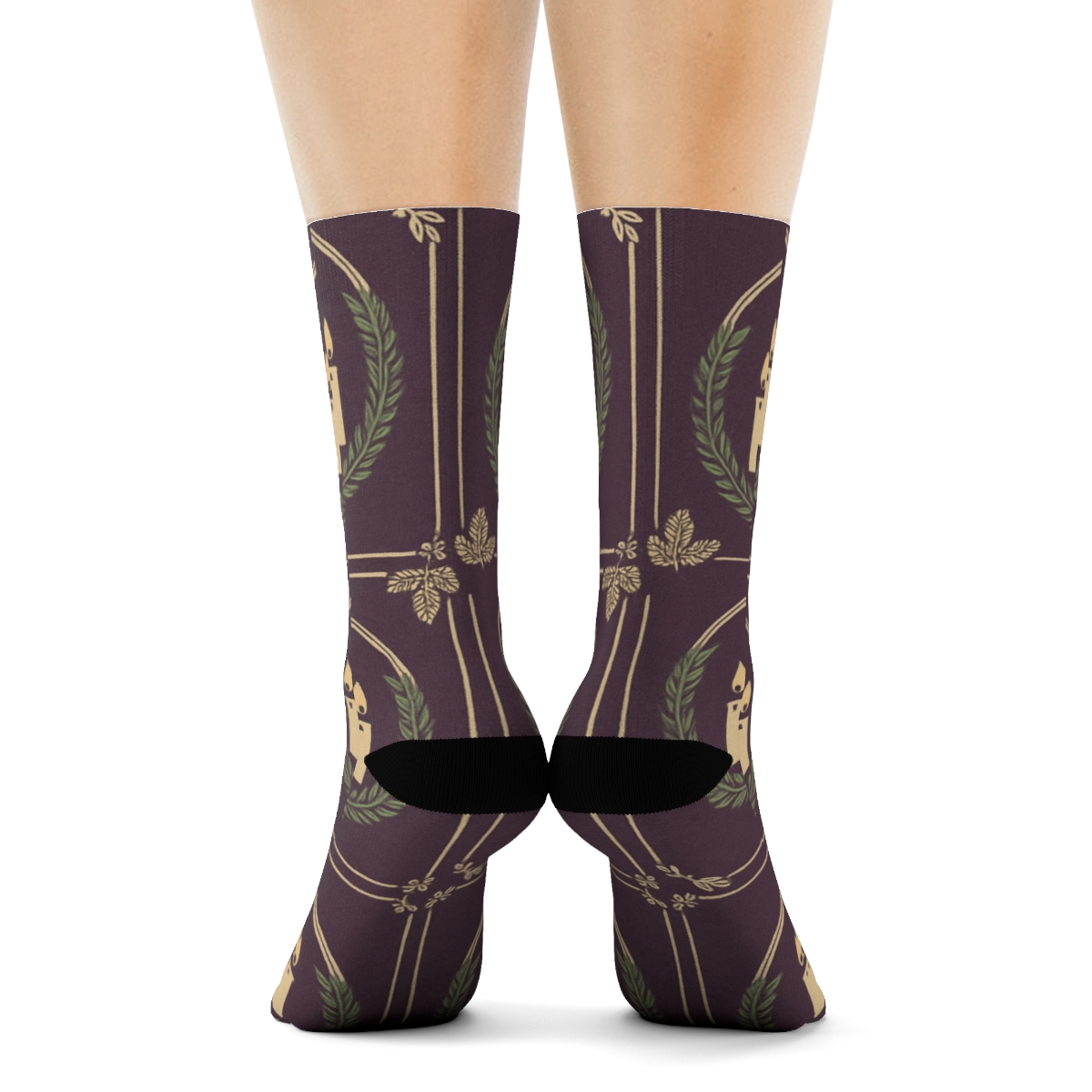 Liturgical Window Medallions With Advent Wreath soft everyday crew socks
