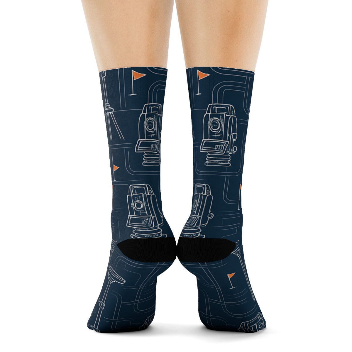 Blueprint Grid With Surveyor Instruments designer printed crew socks