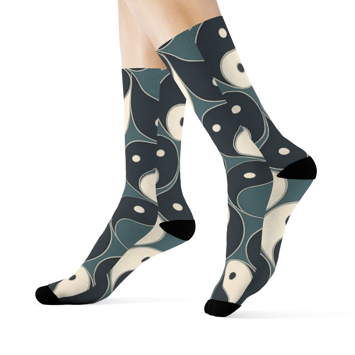 Kinetic Interlocking Teardrop Tessellation On Muted Teal soft everyday crew socksKinetic Interlocking Teardrop Tessellation on Muted Teal Crew Socks - Image 3