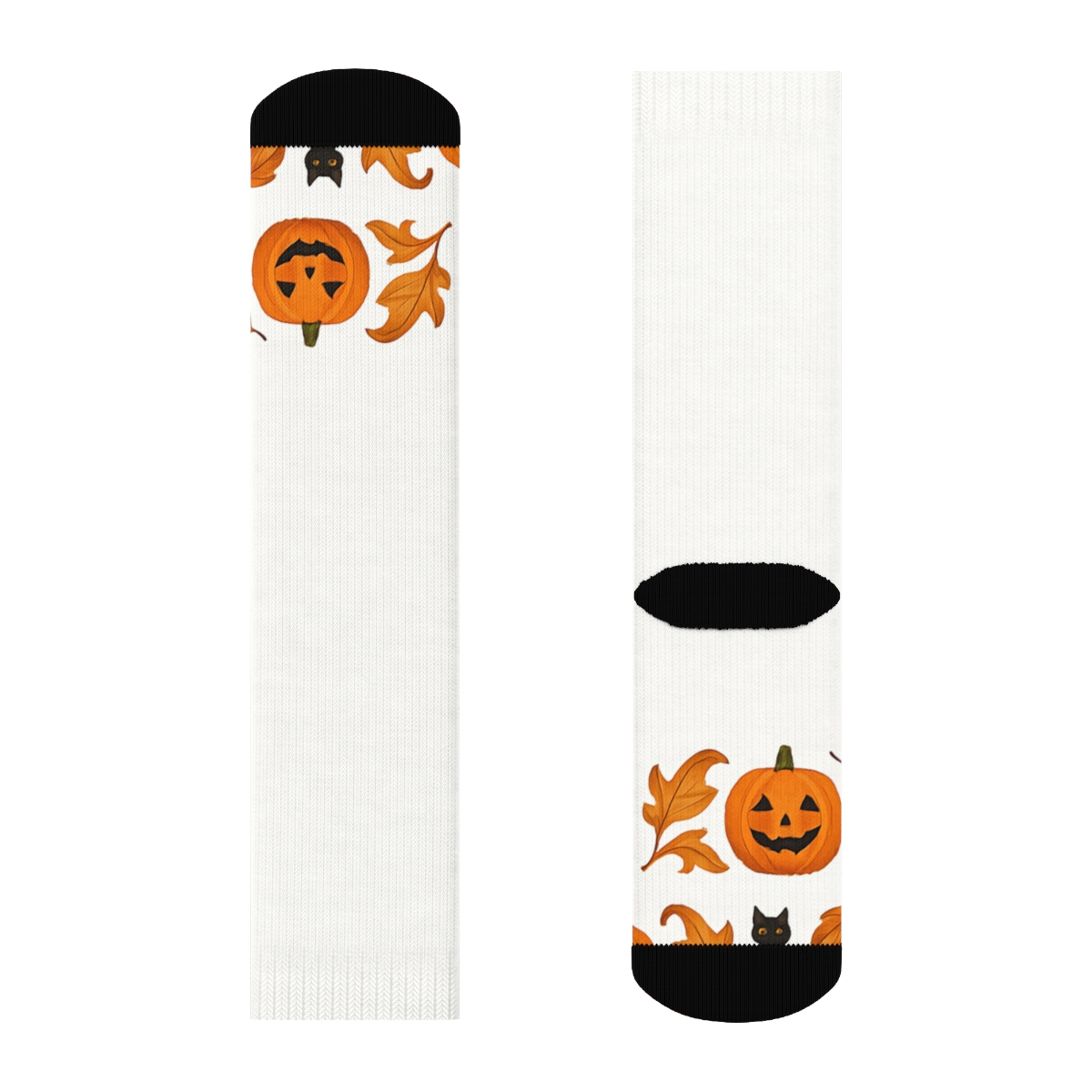 Carved Pumpkin Border Pattern On White Background trendy patterned crew socks