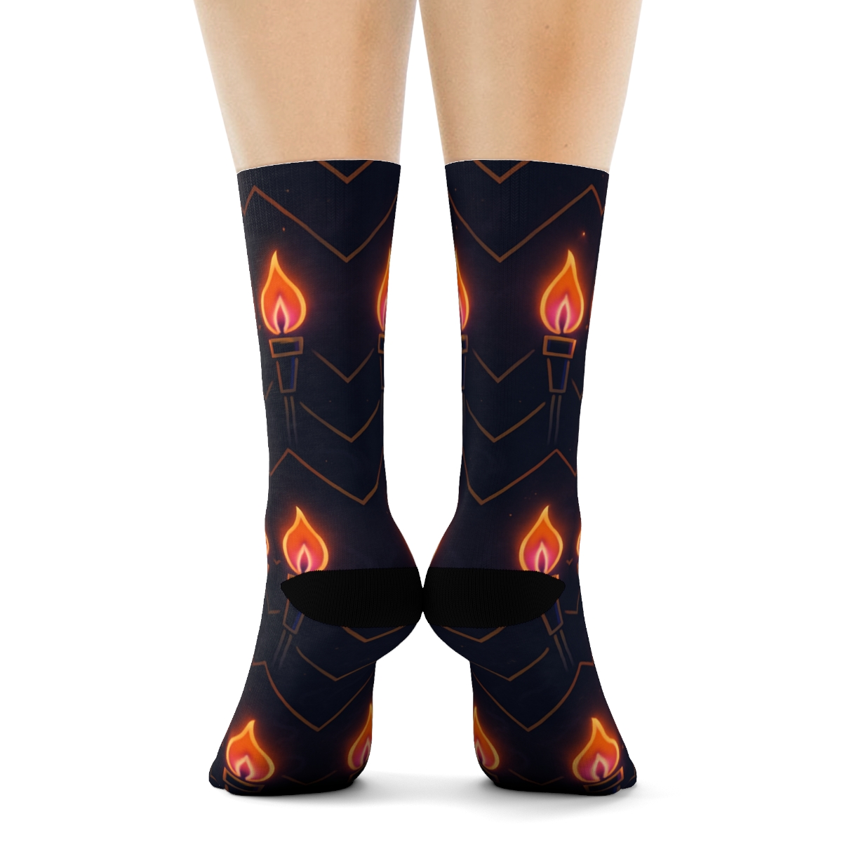 Neon Tiki Torch Chevron Repeat On Deep Night Navy soft everyday crew socks