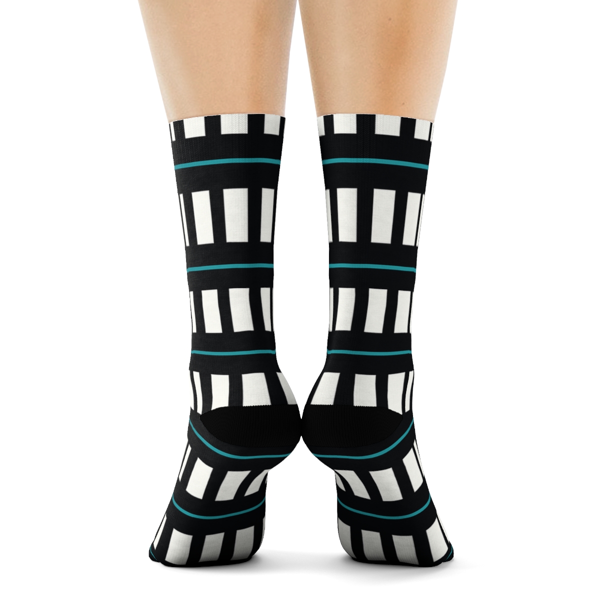 Teal Glow Zebra Crossing Grid soft everyday crew socks