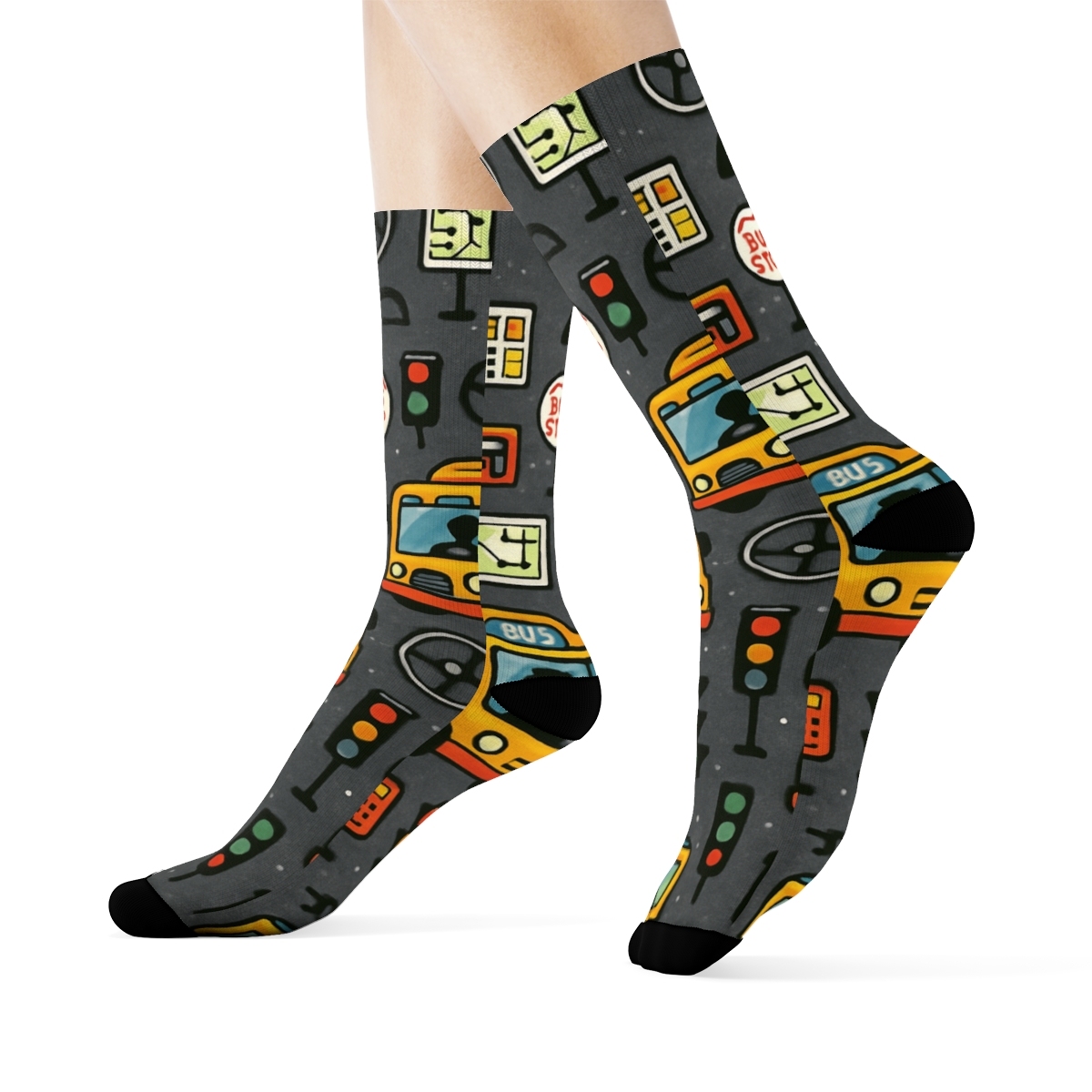City Route Parade With Bus Driver Icons designer printed crew socks