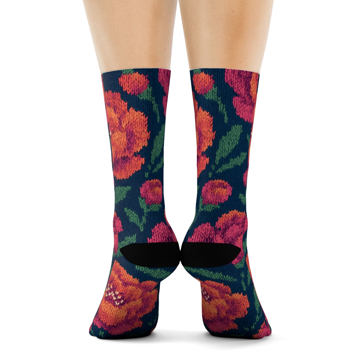Sunset Peony Chevron On Deep Navy Background custom crew socks