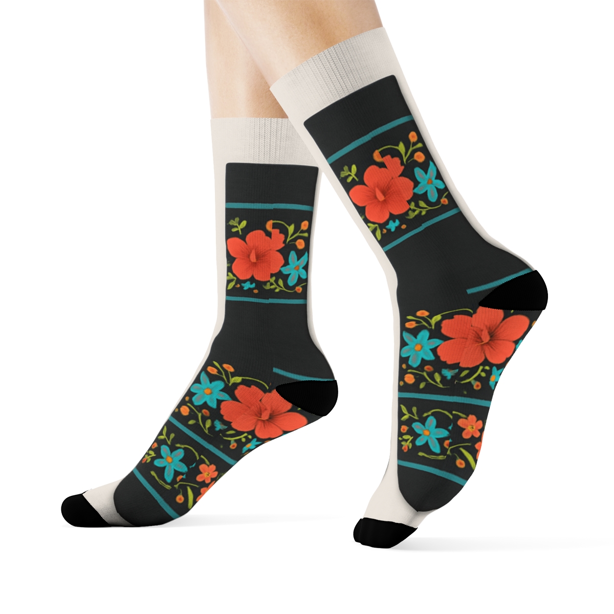 Wildflower Band On Charcoal Background designer printed crew socks
