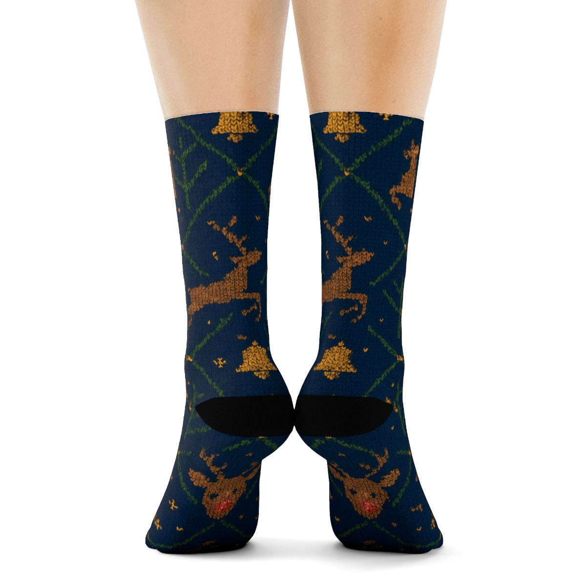 Antler Lattice With Rudolph Glow Accents comfortable cotton crew socks