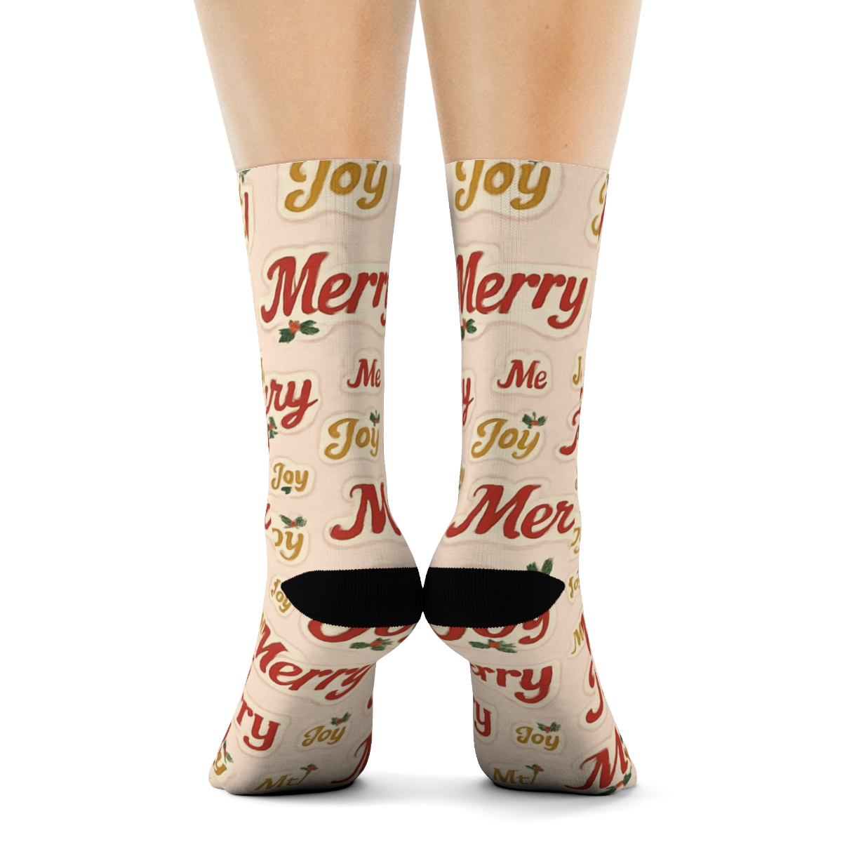 Merry Text Badge Scatter Holiday stylish athletic crew socks