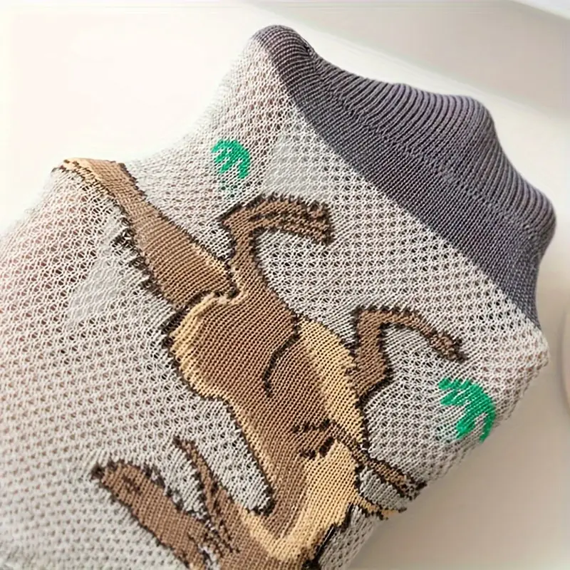 5 pairs of boys trendy dinosaur pattern no show socks comfy breathable casual soft socks for kids outdoor activities 4